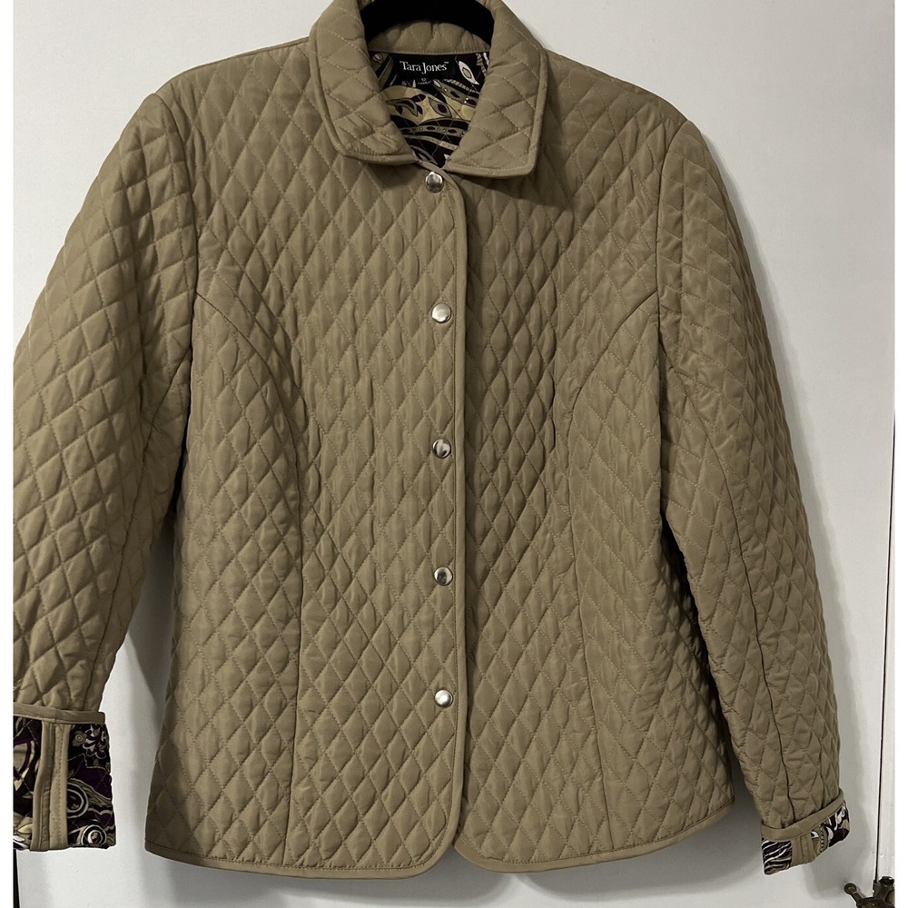 Tara Jones Tan Quilted Button Up Long Sleeve Jacket Womens Size 12